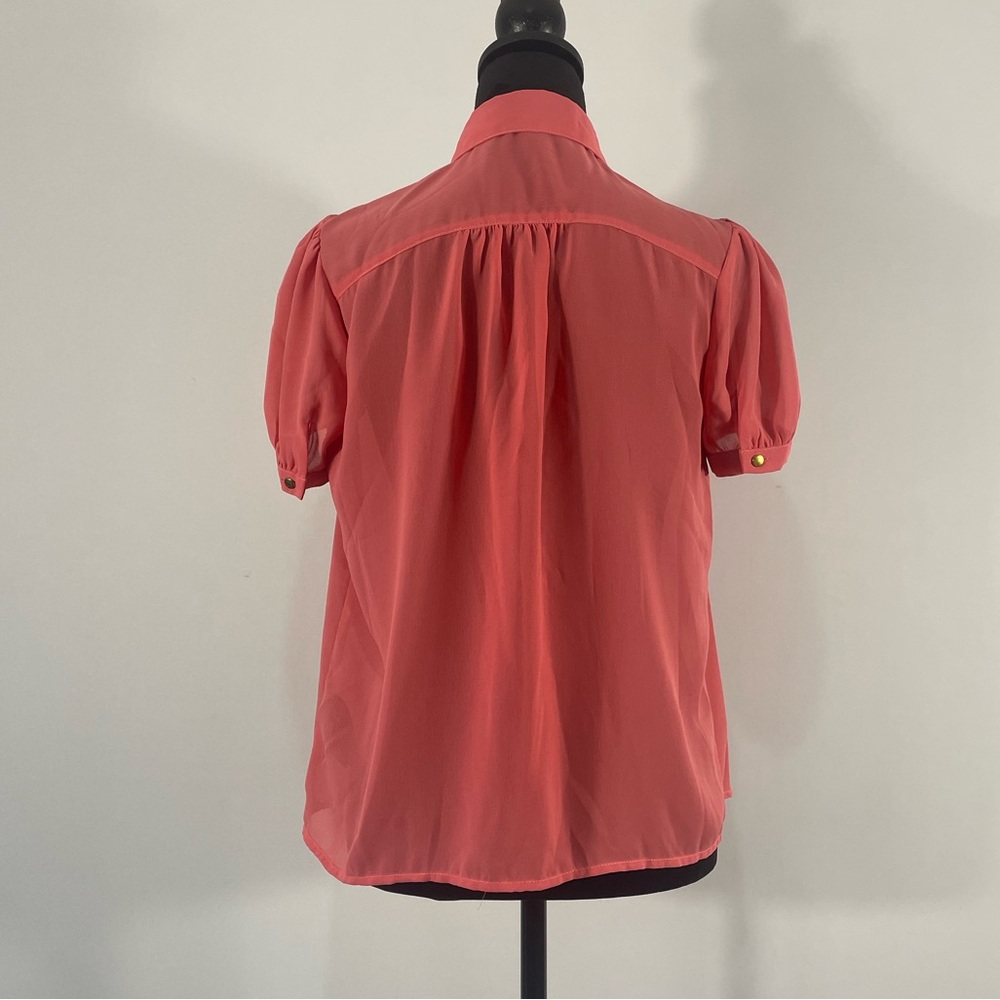 Coral, short sleeve, gold button up shirt,Sheer,bow tie,size Medium - Picture 3 of 9